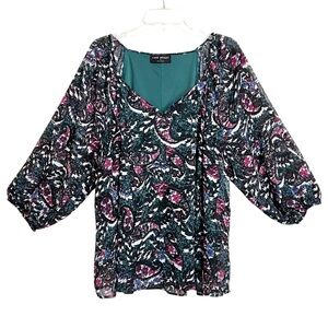 Lane Bryant Womens Dark Floral Metallic Fleck Top 20 Plus Size Green Forest